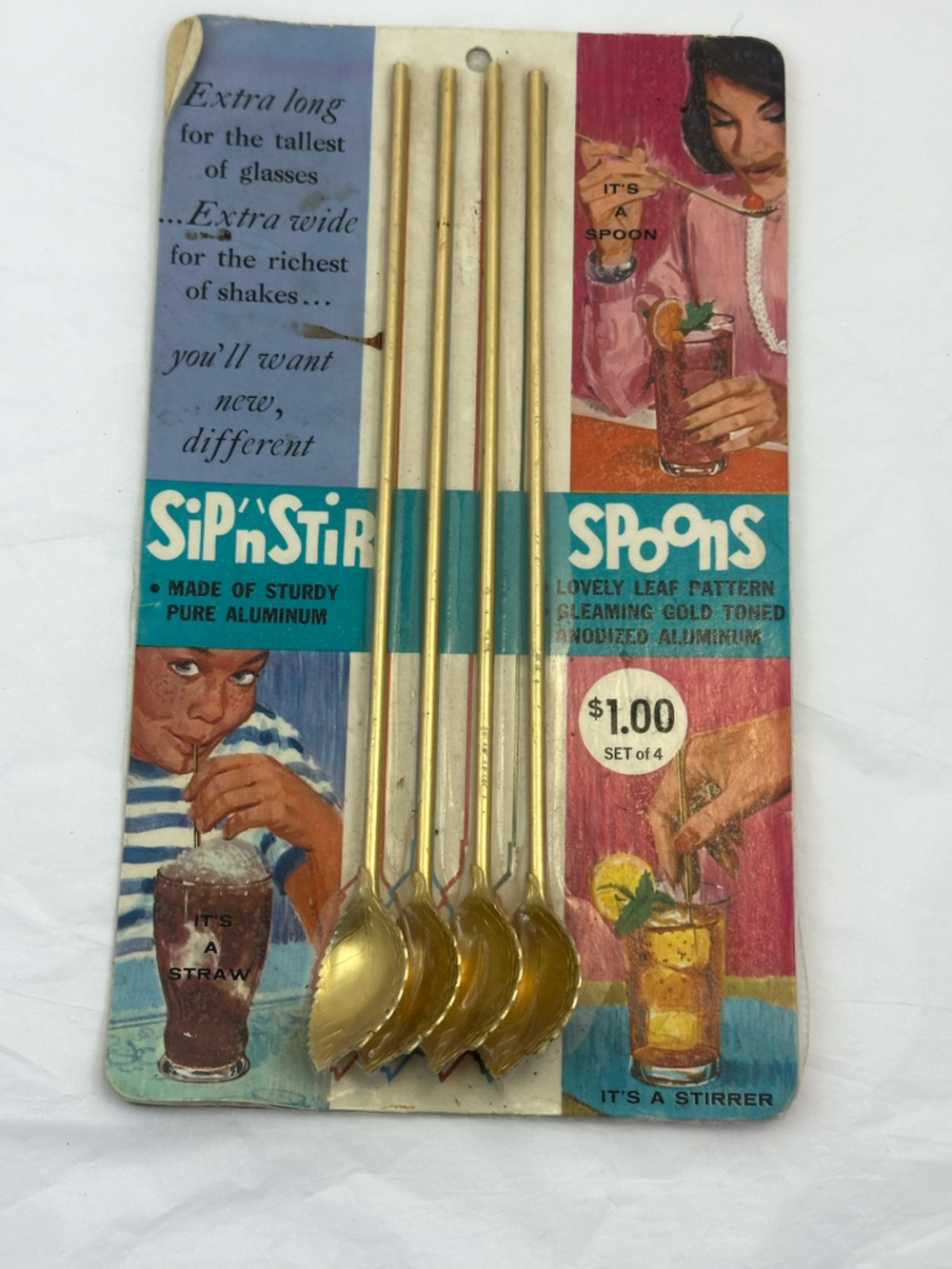 Vintage Sip 'n Stir Gold Cocktail Spoons - Set of 4